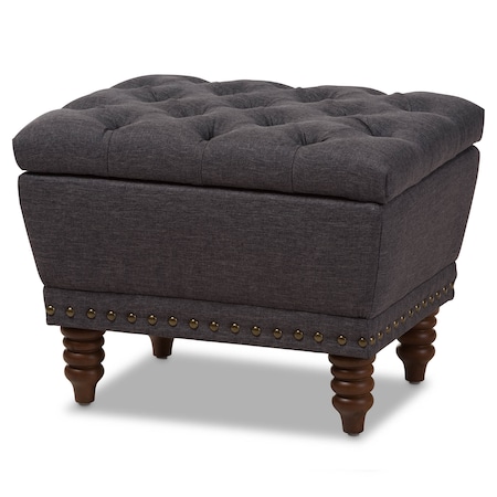 Baxton Studio Annabelle Dark Grey Walnut Finished Tufted Storage Ottoman 131-7218